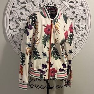Bagatelle Tropical Print Bomber Jacket - Cream with Multicolor Accents
